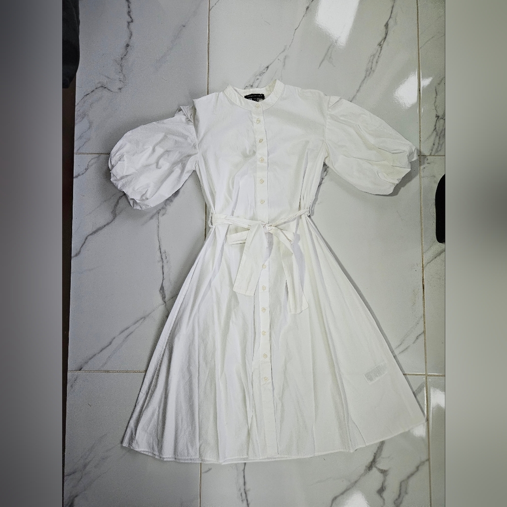 White Puff Sleeve Button-Down Dress
